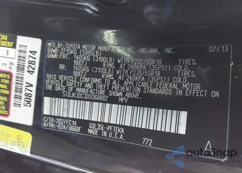 2013 Toyota Sienna Le 7 Passenger z USA, uszkodzony, nr VIN 5TDJK3DC3DS068882